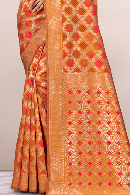 Squash Orange Patola Silk Saree