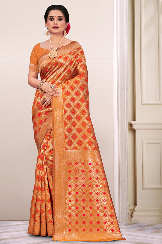 Squash Orange Patola Silk Saree