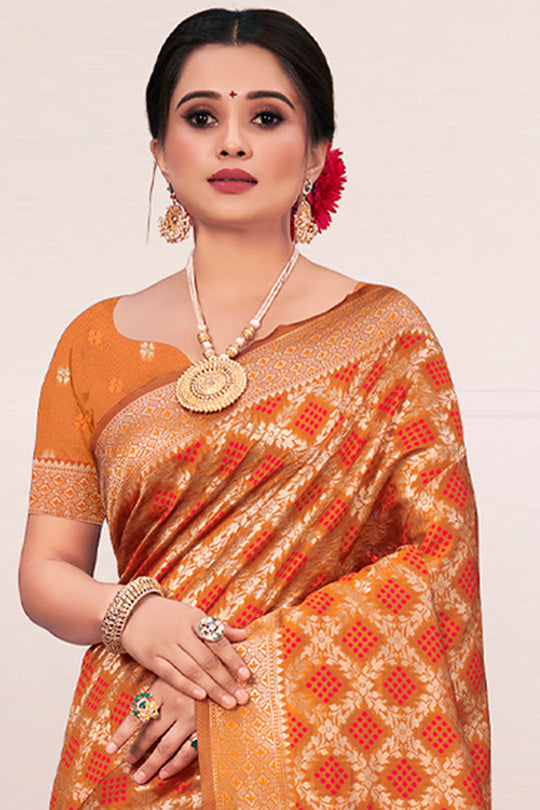 Squash Orange Patola Silk Saree
