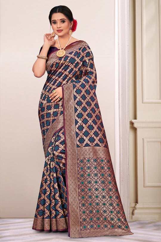 Navy Blue Patola Silk Saree