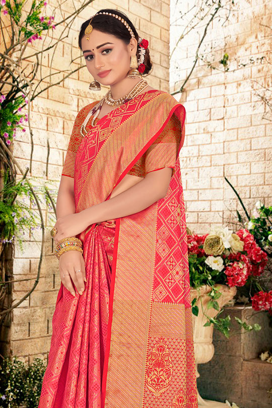 Cantaloupe Peach Patola Saree