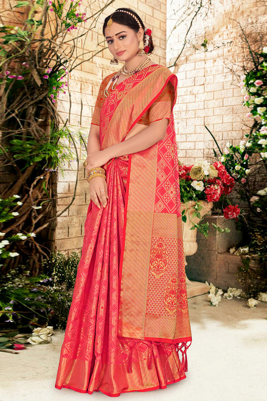 Cantaloupe Peach Patola Saree