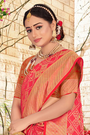 Cantaloupe Peach Patola Saree