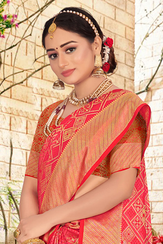 Cantaloupe Peach Patola Saree