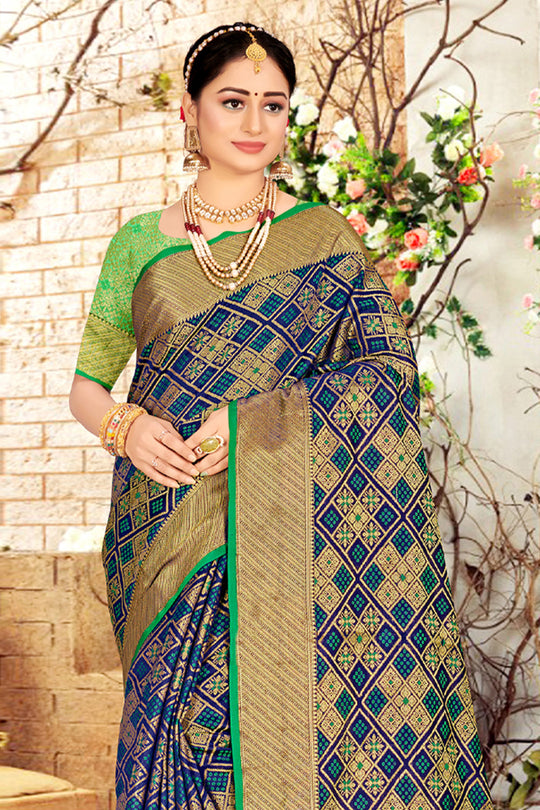 Blue And Green Patola Saree