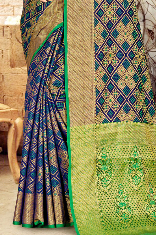 Blue And Green Patola Saree