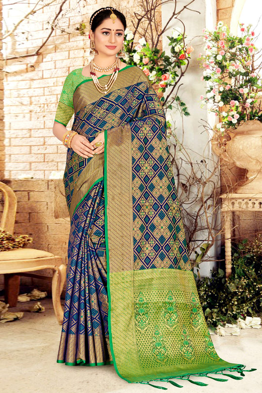 Blue And Green Patola Saree