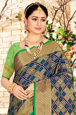 Blue And Green Patola Saree