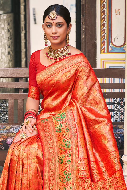 Tiger Orange Kanjivaram Silk Saree