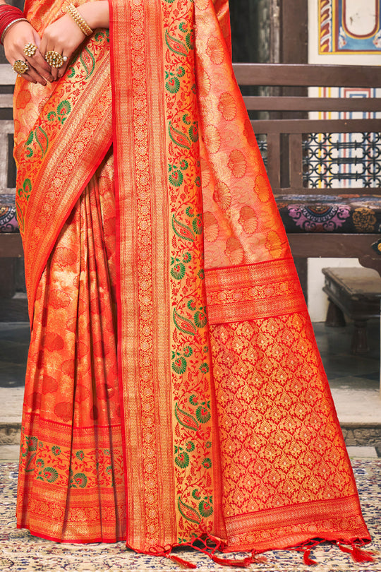 Tiger Orange Kanjivaram Silk Saree