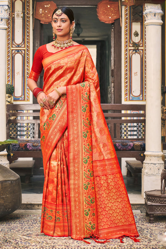 Tiger Orange Kanjivaram Silk Saree