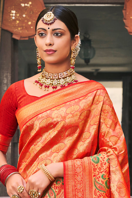 Tiger Orange Kanjivaram Silk Saree