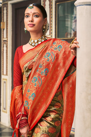 Burnt Orange Kanjivaram Silk Saree