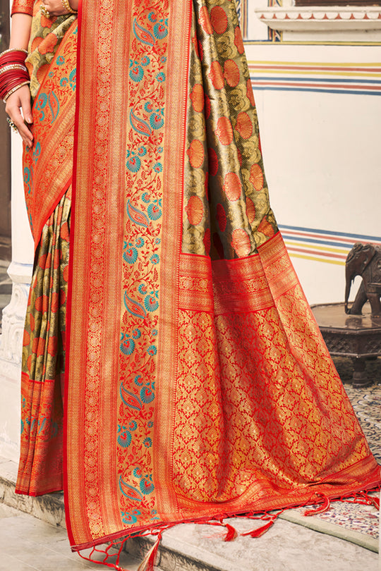 Burnt Orange Kanjivaram Silk Saree