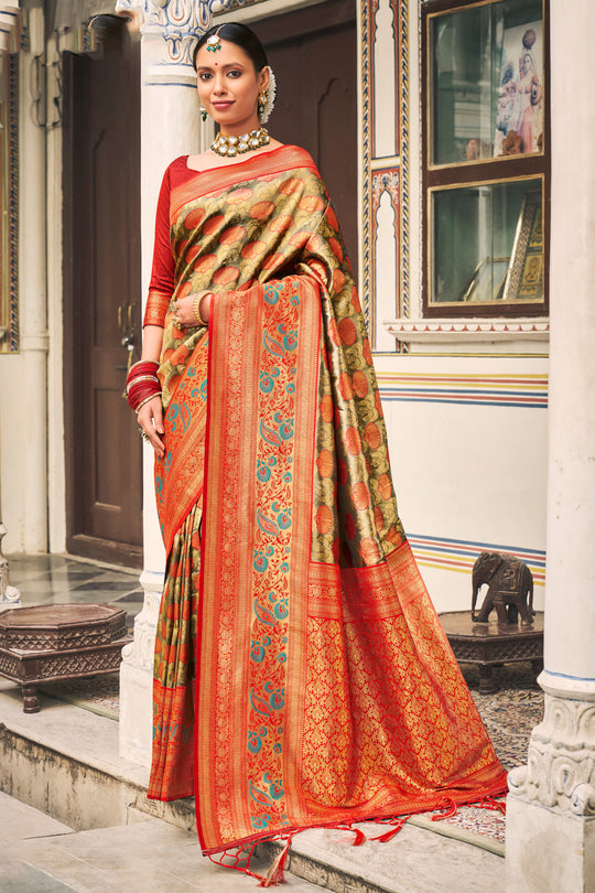 Burnt Orange Kanjivaram Silk Saree