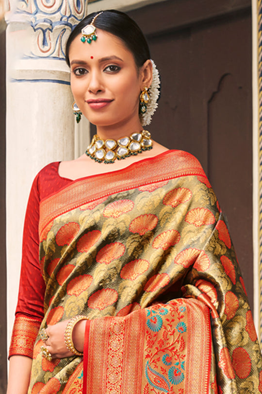 Burnt Orange Kanjivaram Silk Saree