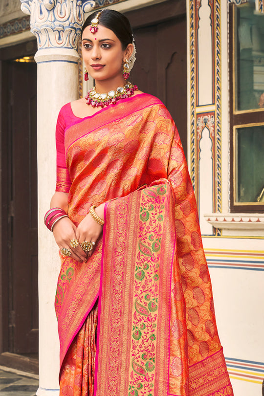 Tart Red Kanjivaram Silk Saree