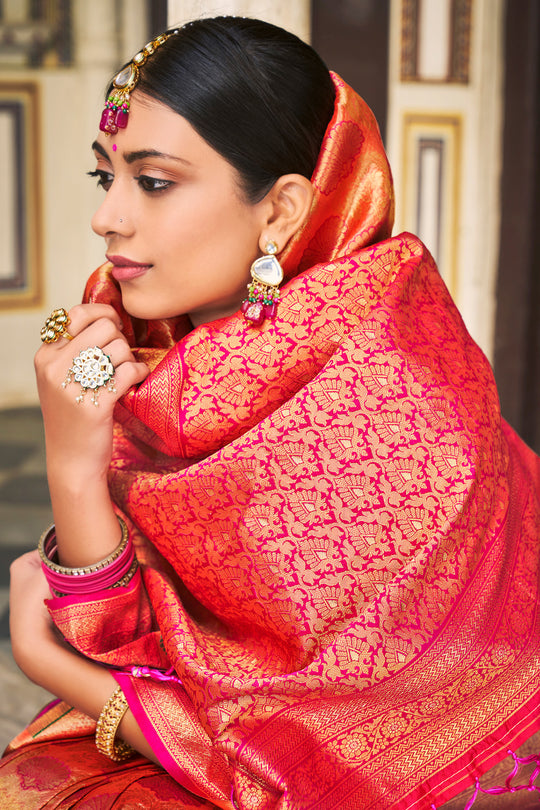 Tart Red Kanjivaram Silk Saree
