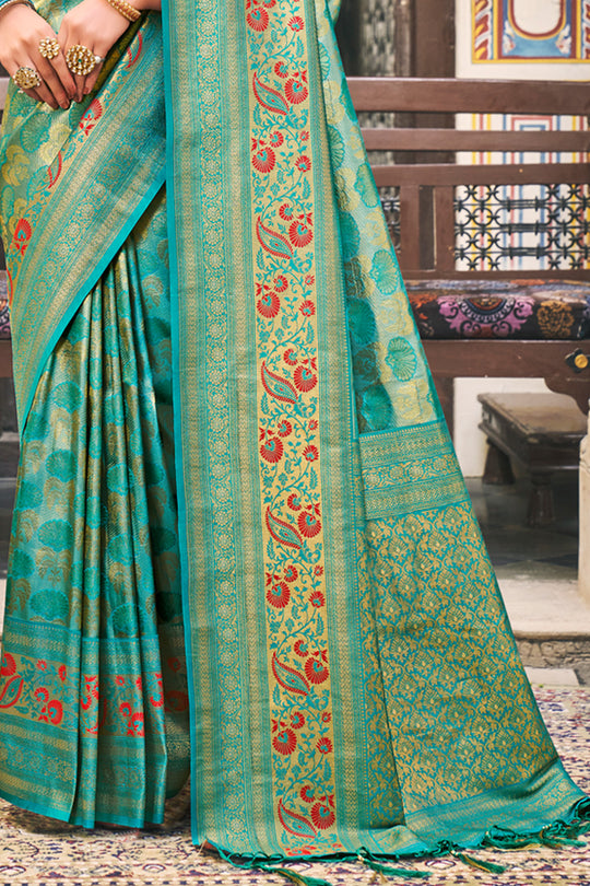 Ocean Green Kanjivaram Silk Saree