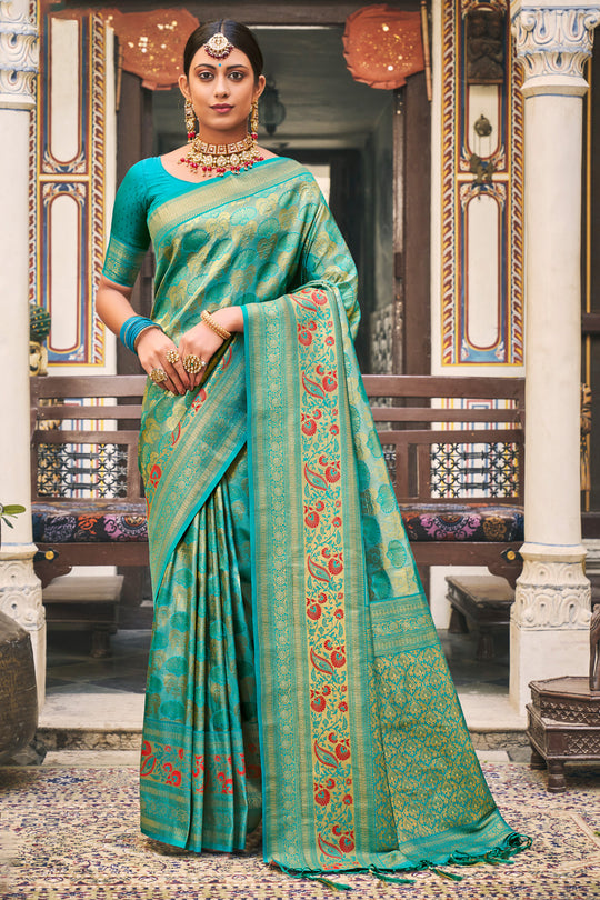Ocean Green Kanjivaram Silk Saree