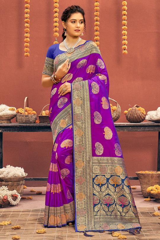 Magenta Violet Banarasi Saree