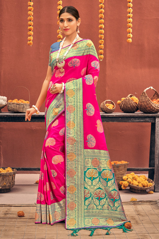 Hot Pink Banarasi Saree