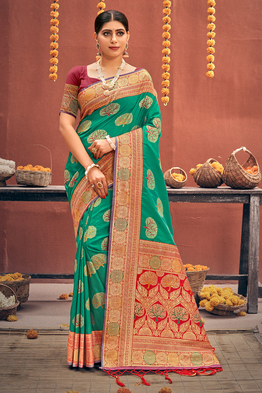 Seafoam Green Banarasi Saree