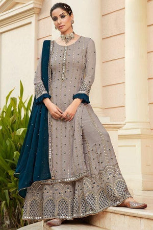 Abalone Grey Salwar Suit With Palazzo