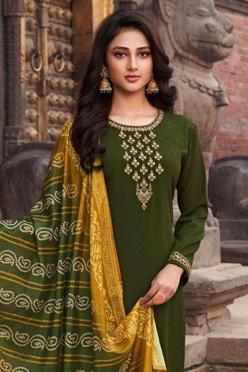 Buy online Green Synthetic Salwar Suit Unstitched from Suits & Dress  material for Women by Salwar Studio for ₹649 at 42% off | 2024 Limeroad.com