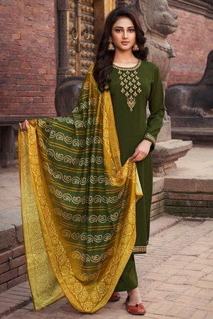 Army Green Unstitched Salwar Suit