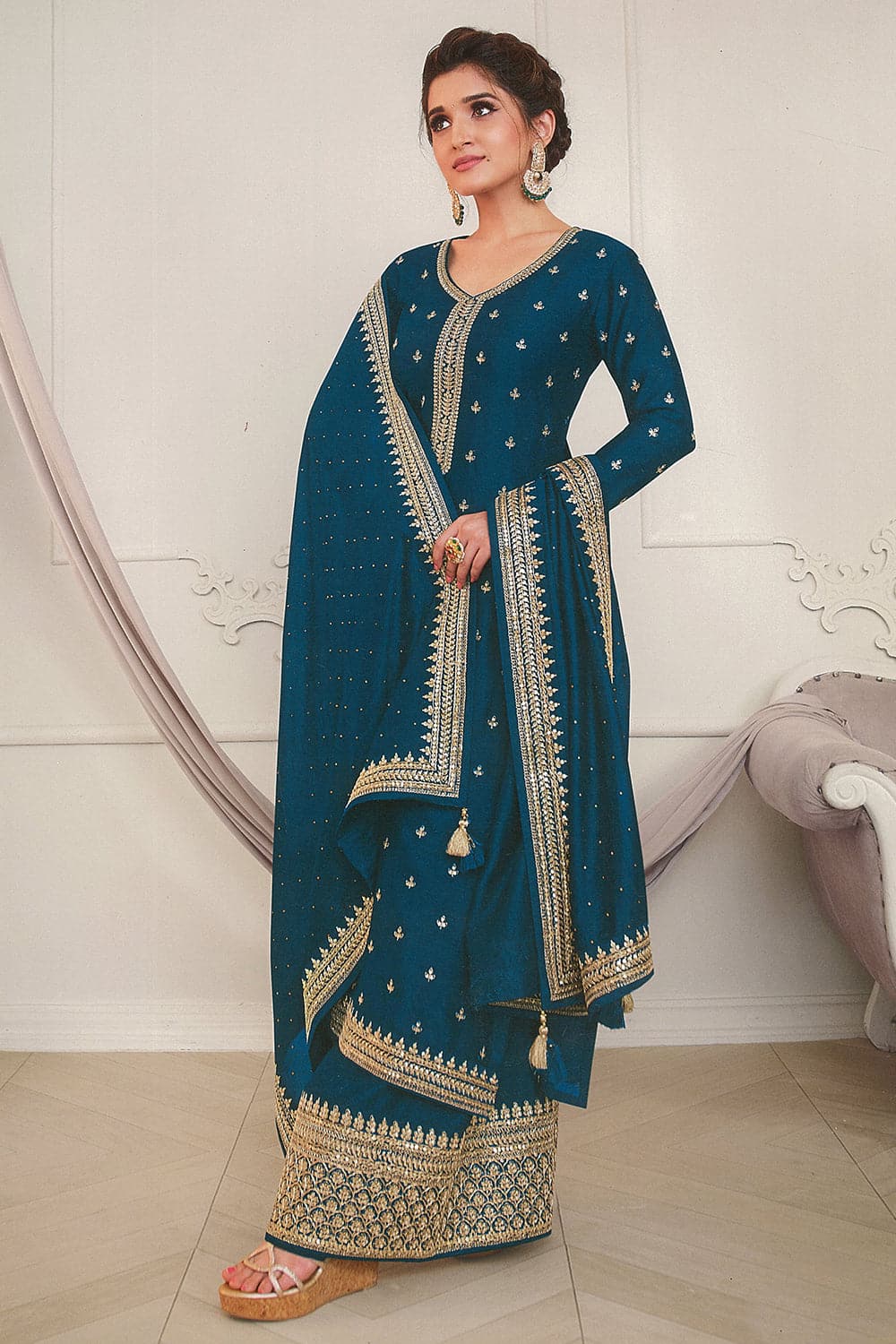 Light Blue Embroidered Ladies Cotton Salwar Suit with Plain Dupatta at Rs  550 in Surat