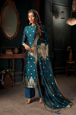 Azure Blue Unstitched Salwar Suit
