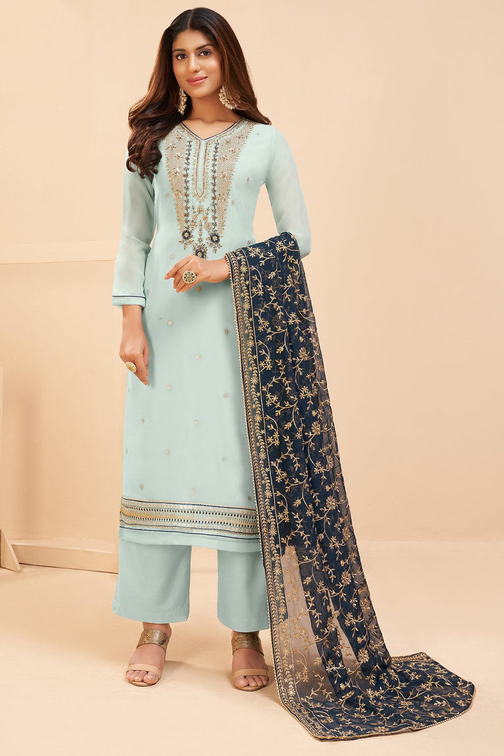 Gull Jee Premium Rang Pasand Cotton Unstitched Embroidered Salwar Kameez  For Women - A3 - Sky Blue