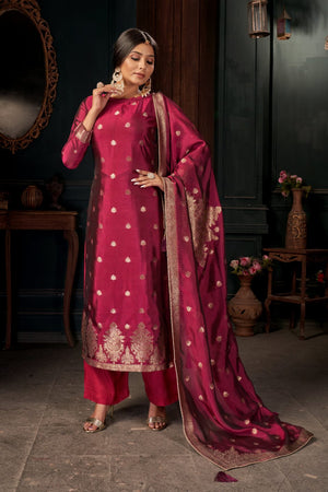 Cerise Pink Unstitched Salwar Suit