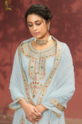 Salwar Suit Coral Blue Banarasi Salwar Suit - Unstitched saree online