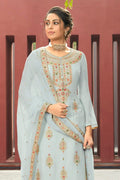 Salwar Suit Coral Blue Banarasi Unstitched Salwar Suit saree online