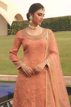 Coral Peach Sharara Suit With Palazzo
