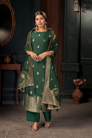 Dark Green Unstitched Salwar Suit