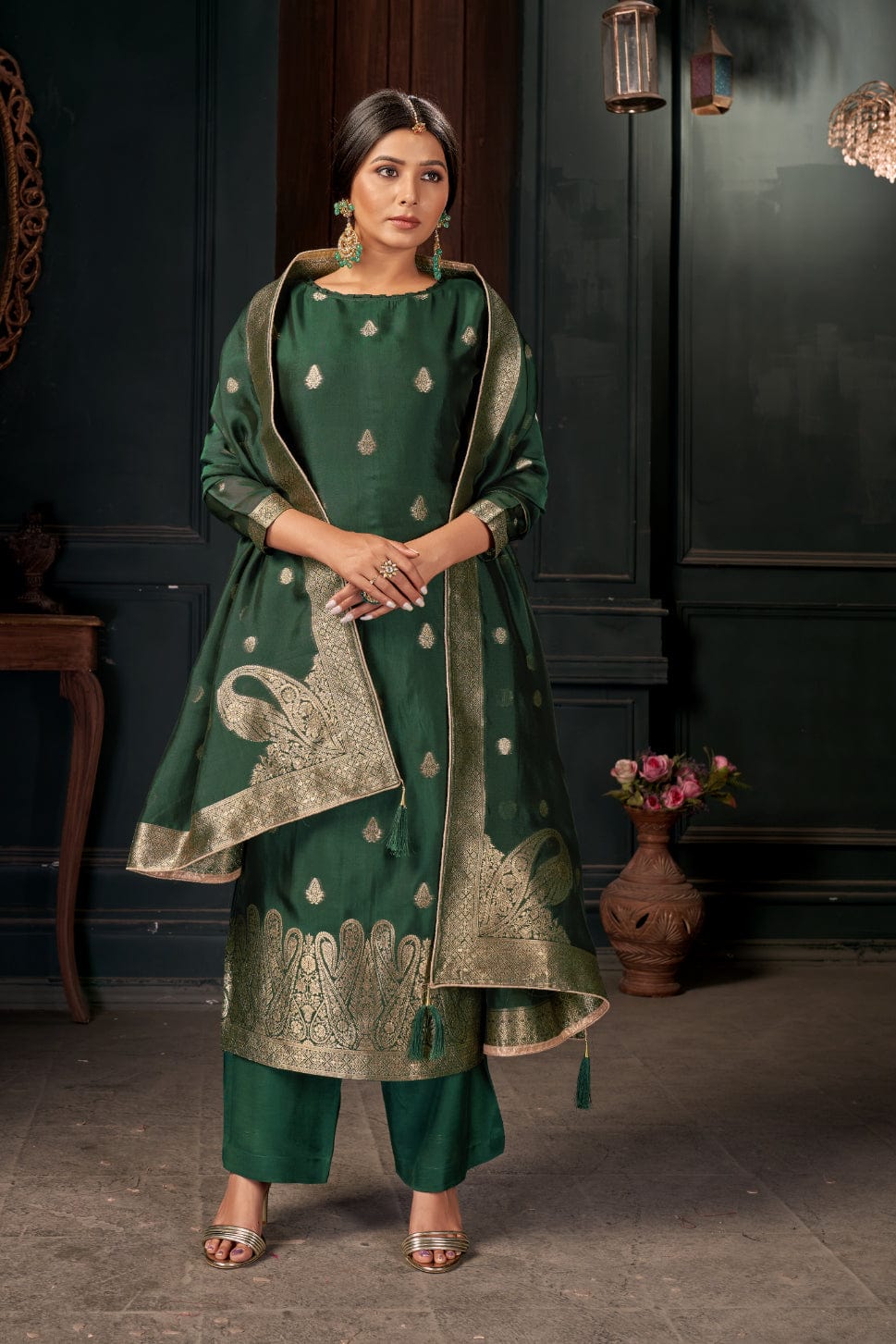 Sexy Dark Green Silk Salwar Kameez Modern Designer Pant Suit Women's Dhoti  Kurta | eBay