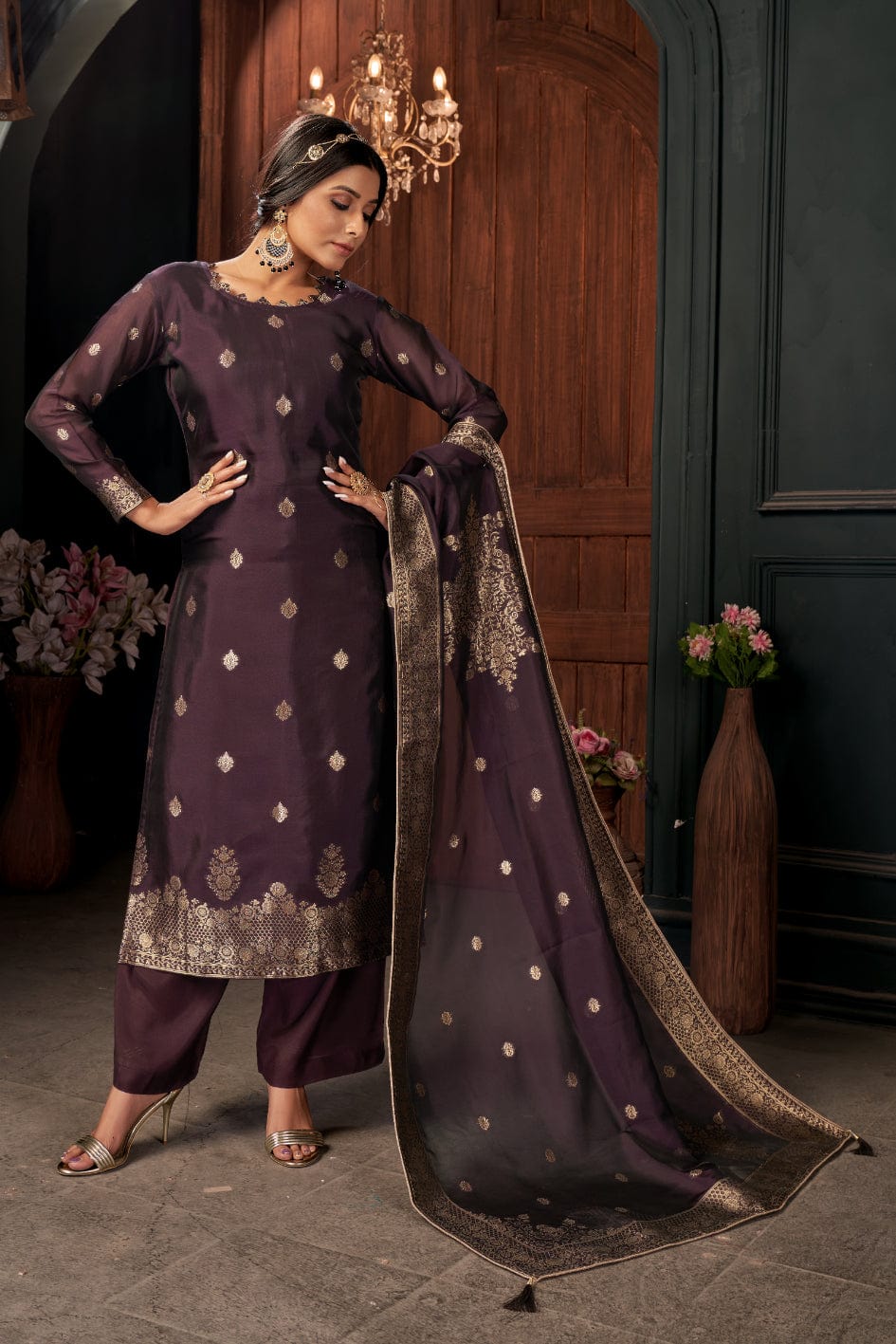 Purple Color Party Wear Designer Indo-Western Plaazo Suit :: MY SHOPPY  LADIES WEAR