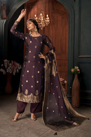 Dark Purple Unstitched Salwar Suit
