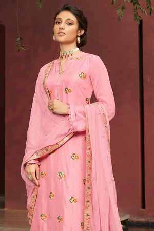 Flamingo Pink Banarasi Unstitched Salwar Suit