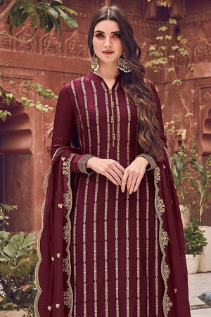 Garnet Maroon Designer Salwar Suit with Palazzo