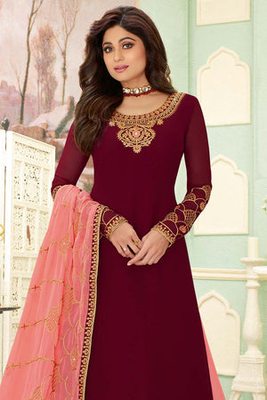Garnet Red Designer Salwar Suit With Gharara
