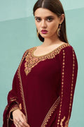 Salwar Suit Garnet Red Georgette Unstitched Salwar Suit saree online