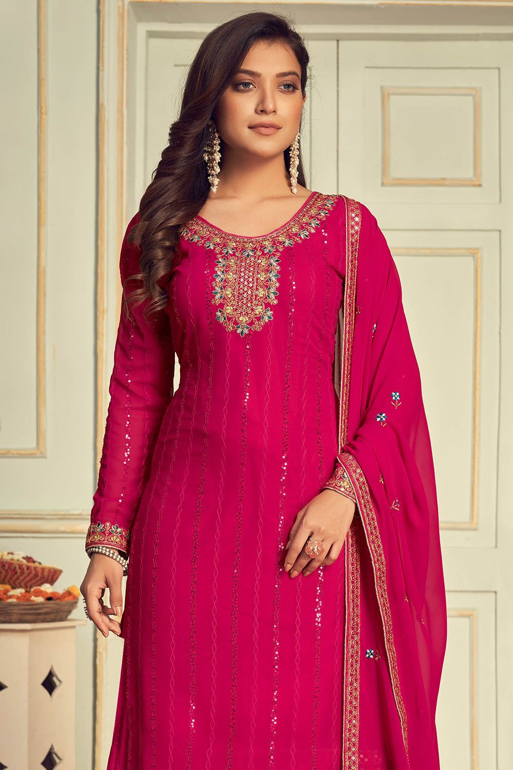Pink Color Georgette Embroidered Party Salwar Suit - Hirpara House - 4033152