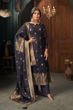 Indigo Blue Unstitched Salwar Suit