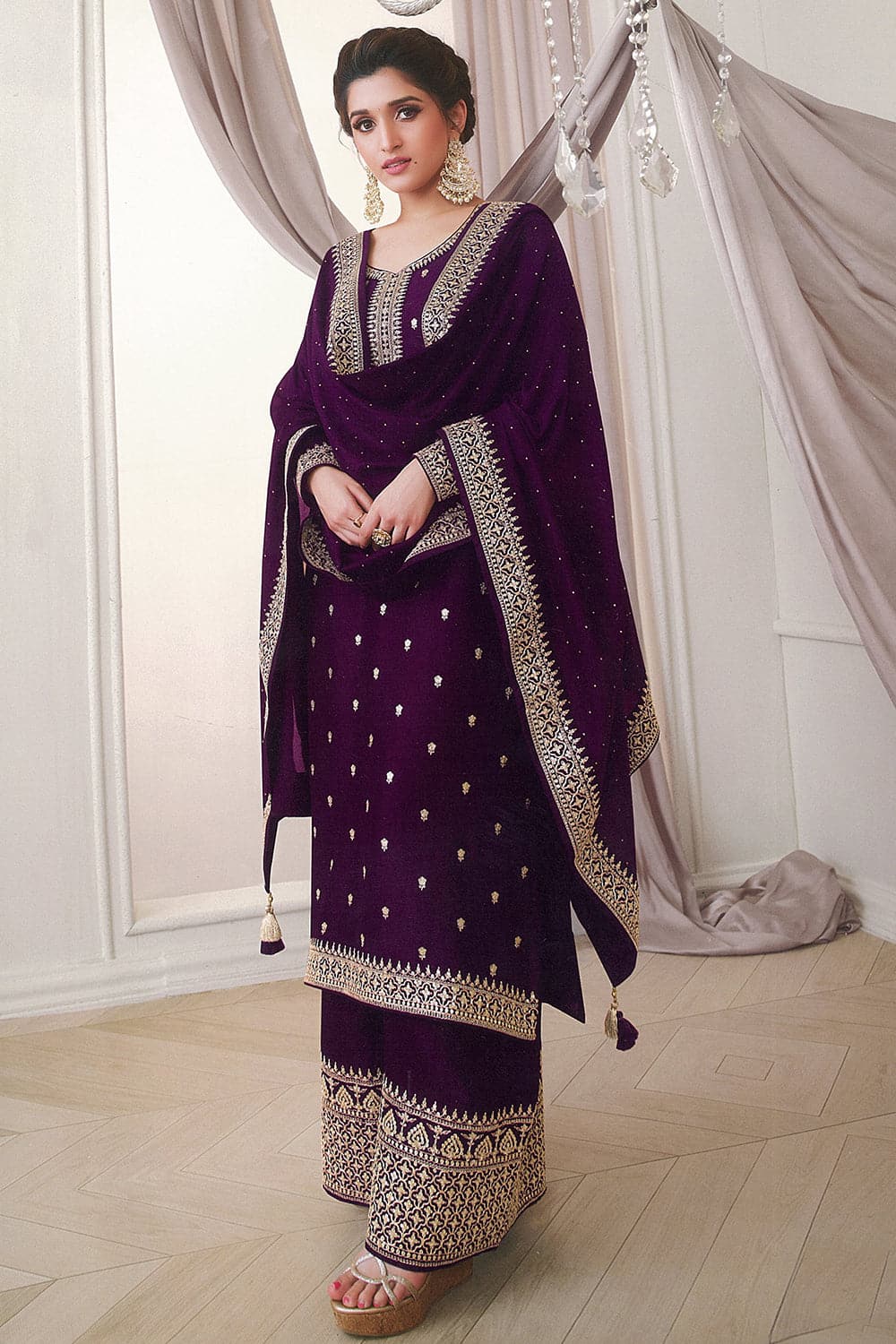 Beige Blue Plain Border Crepe Saree & Salwar Suit (Combo Uniform) – Satish  Silk Mills