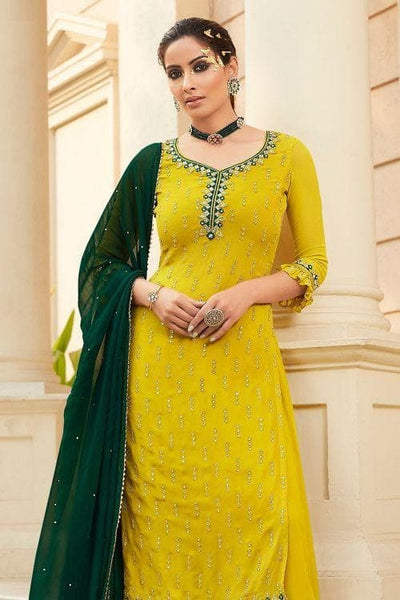 Buy Lemon Yellow Salwar Suit With Palazzo 84195 Online | Karagiri Buy Lemon Yellow Salwar Suit With Palazzo 84195 Online | Karagiri