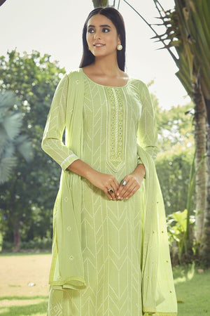 Lime Green Cotton Salwar Suit